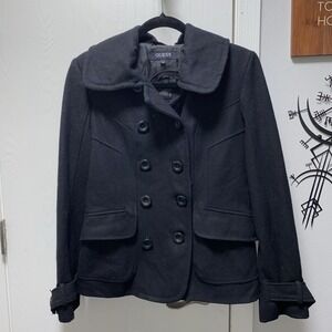 Women's Guess Black Wool Blend Peacoat Medium
